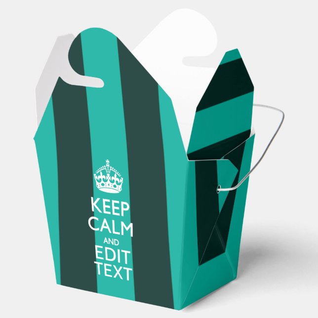 Customizable Keep Calm Your Text Turquoise Stripes Favor Box (Opened)