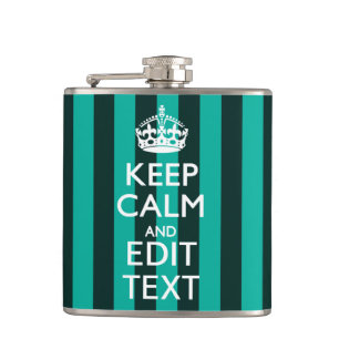 Customizable Keep Calm Your Text Turquoise Stripes Hip Flask