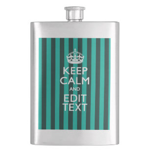 Customizable Keep Calm Your Text Turquoise Stripes Hip Flask