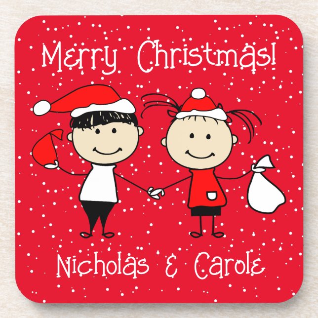 Customizable Kids and Adult Couples Christmas Coaster (Front)