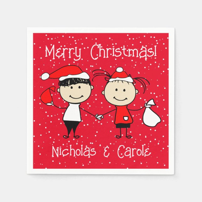 Customizable Kids and Adult Couples Christmas Napkin (Front)