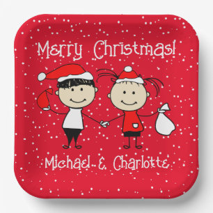 Customizable Kids and Adult Couples Christmas Paper Plate