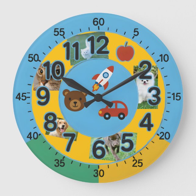 Customizable Kids Learning Wall Clock with Photos (Front)