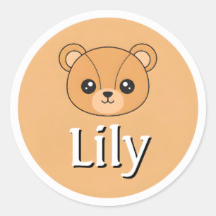 Customizable Kids Name Sticker – Cute Bear Face 