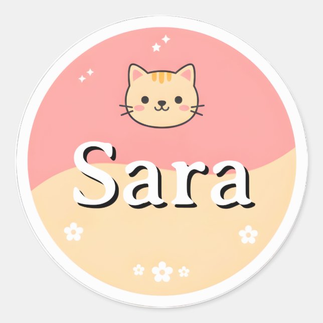Customizable Kids Name Sticker – Cute Cat Design (Front)