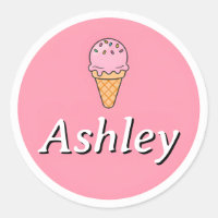Customizable Kids Name Sticker – Pink Ice Cream 