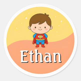 Customizable Kids Name Sticker – Smiley Superhero