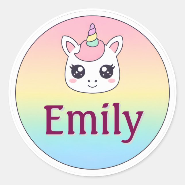 Customizable Kids Name Sticker – Unicorn Design (Front)