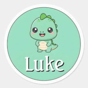Customizable Kids Name Stiker - Dinosaur Design Classic Round Sticker