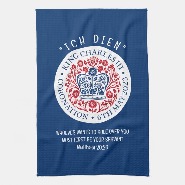 Customizable KING CHARLES III Coronation Blue Kitchen Towel (Vertical)