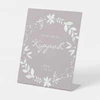 Customizable Kippah Wedding Sign, White & Purple P