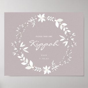 Customizable Kippah Wedding Sign, White & Purple P Poster