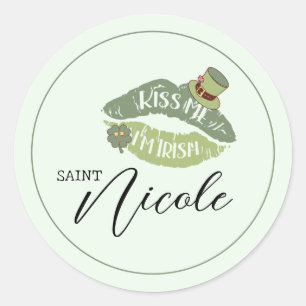 Customizable Kiss Me I’m Irish St. Patrick’s Day Classic Round Sticker