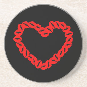 Customizable Kissy Lips Heart Coaster