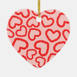 Customizable Kissy Lips Hearts Ceramic Ornament