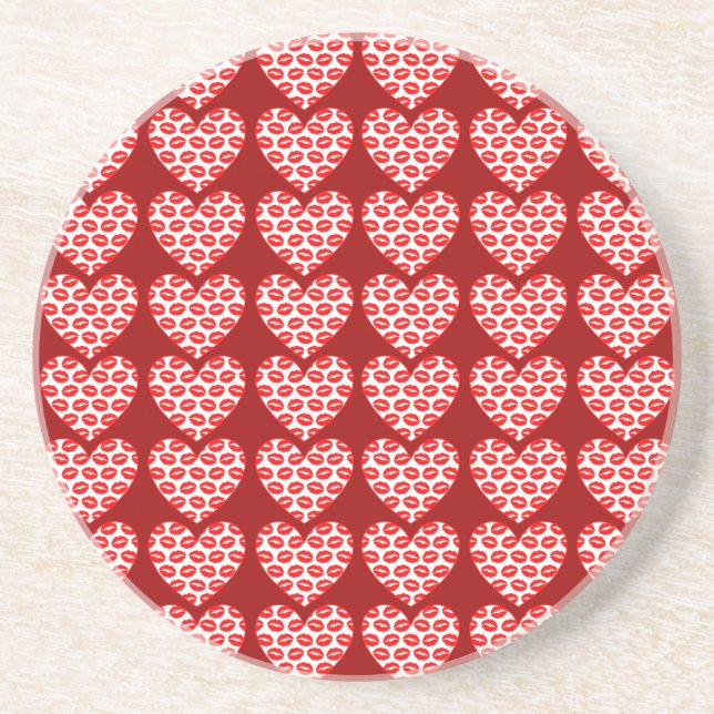 Customizable Kissy Lips Hearts Coaster (Front)