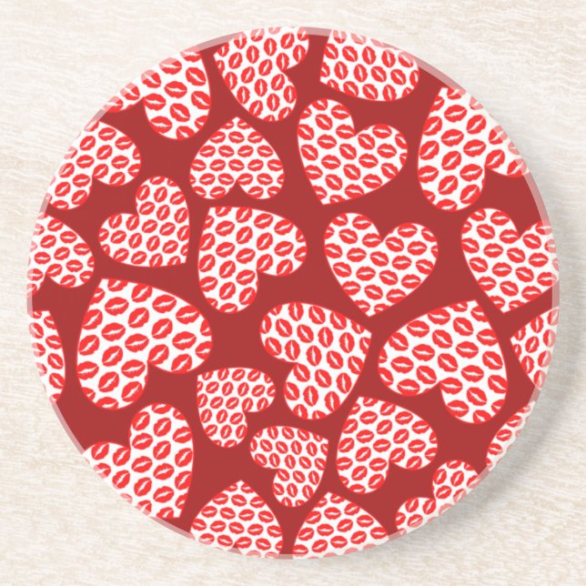 Customizable Kissy Lips Hearts Coaster (Front)