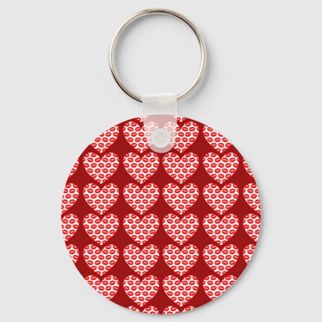 Customizable Kissy Lips Hearts Keychain (Front)