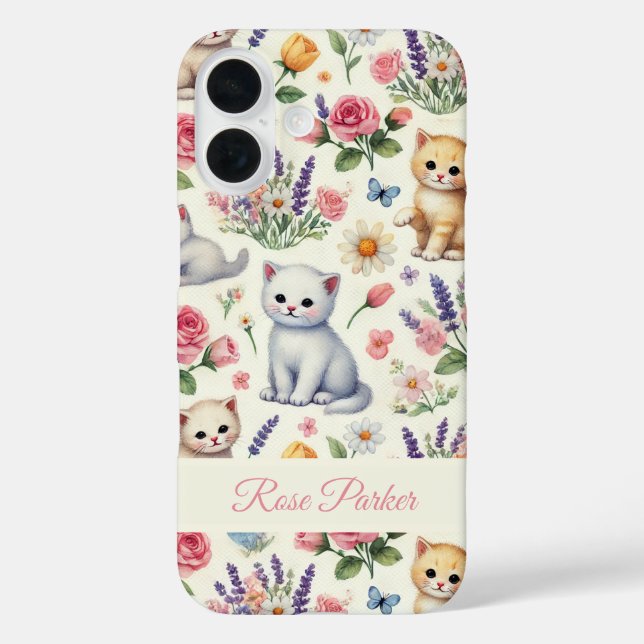 Customizable Kitten and Floral Phone Case (Back)