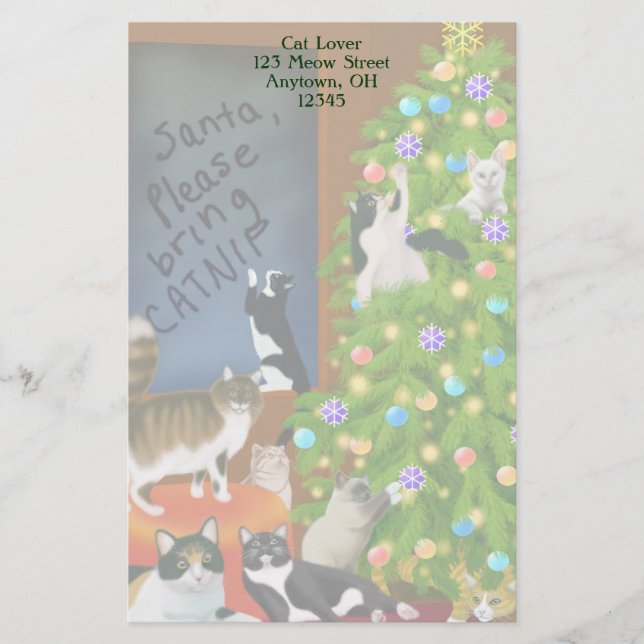 Customizable Kitty Cat Christmas Stationery (Front)