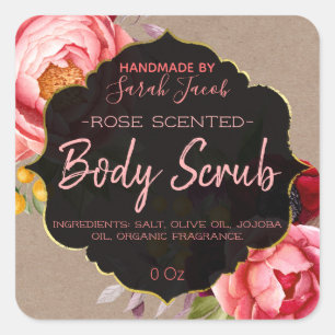 Customizable Kraft Floral Body Scrub Label