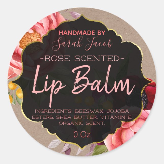 Customizable Kraft Floral Lip Balm Label (Front)