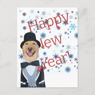 Customizable Lab in Tux New Years Postcard