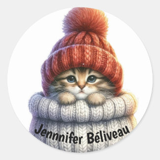 Customizable label Cat with wool cap