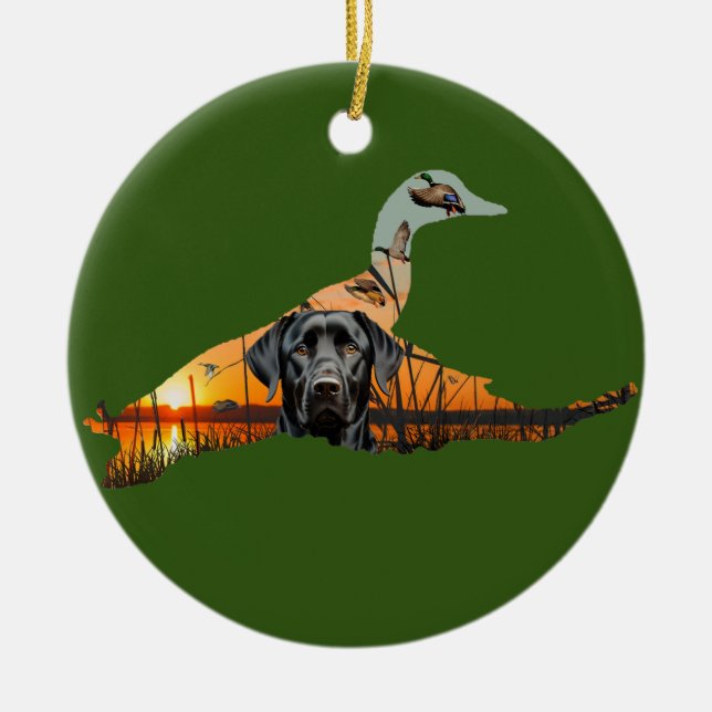 Customizable Labrador Retriever Ornament, Duck Ceramic Ornament (Front)