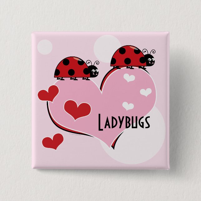 Customizable Ladybugs and Hearts 2 Inch Square Button (Front)