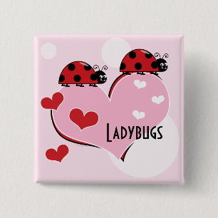 Customizable Ladybugs and Hearts 2 Inch Square Button