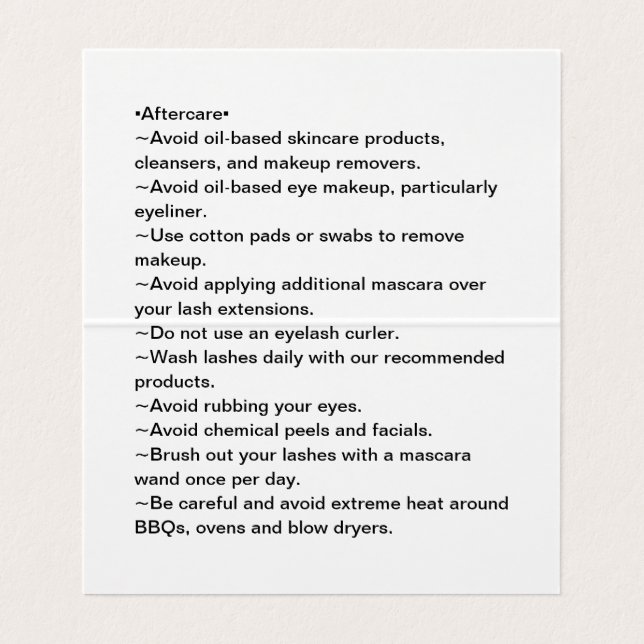 Customizable Lash Extension Aftercare Business Card (Inside Unfolded)
