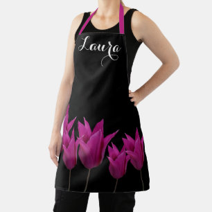 Customizable Laura name pretty purple tulip floral Apron