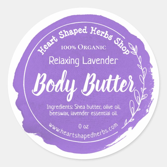 Customizable Lavender Body Butter Label Handmade (Front)