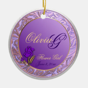 Customizable Lavender Purple Flower Girl Keepsake Ceramic Ornament