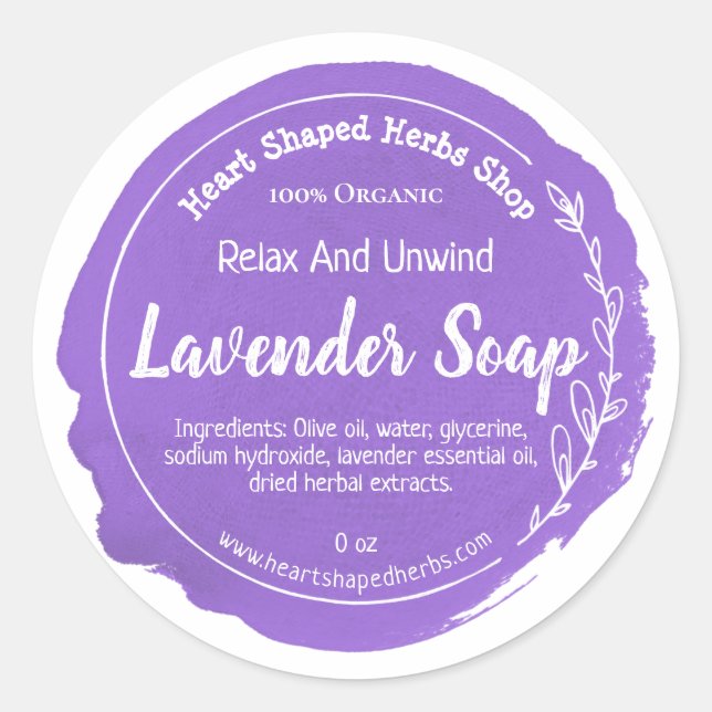 Customizable Lavender Soap Label Handmade Business (Front)