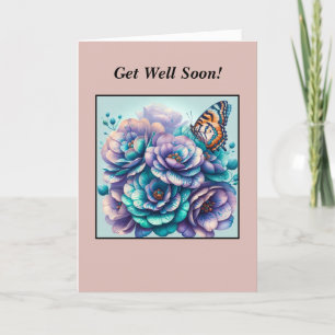 Customizable Lavender Turquoise Flowers Butterfly Thank You Card