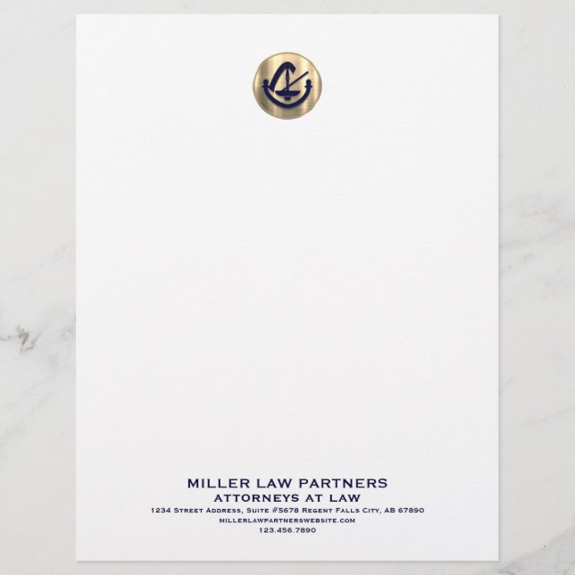 Customizable Law Firm Letterhead Elegant Gold Logo (Front)