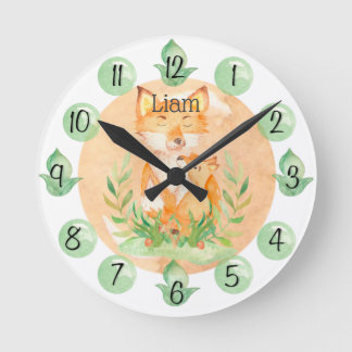 Customizable Leaf Baby Fox Nursery Clock Medium