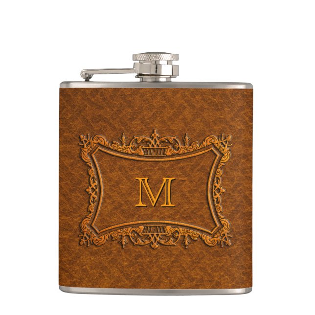 Customizable Leather Monogram Hip Flask (Front)