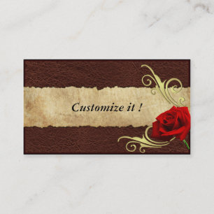 Customizable Leather & Rose filigree biz cards