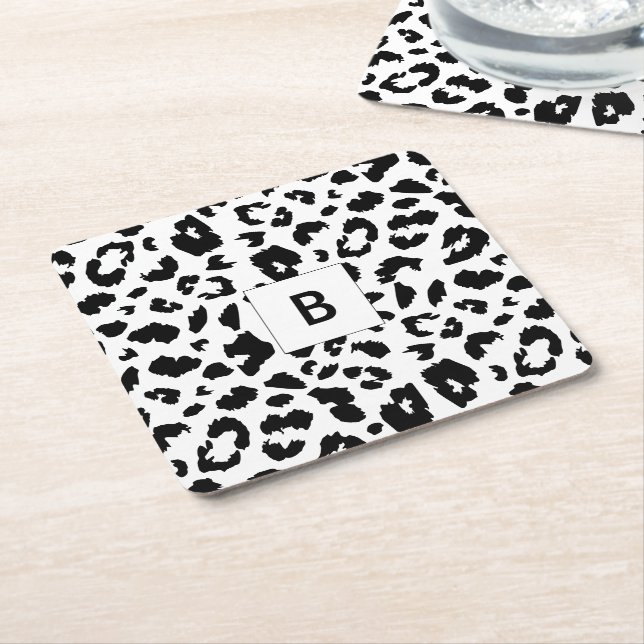 Customizable leopard print square paper coaster (Angled)
