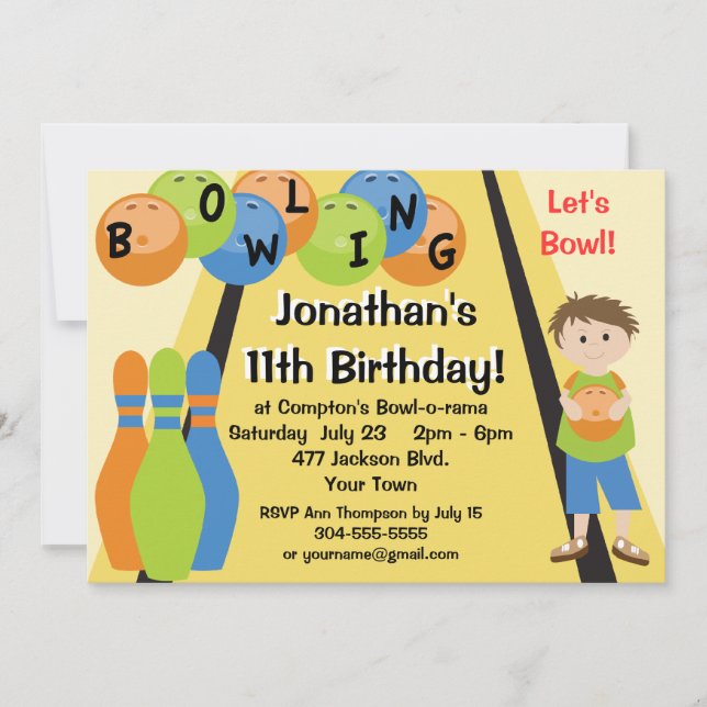 Customizable Let's Go Bowling Birthday Party Invitation (Front)