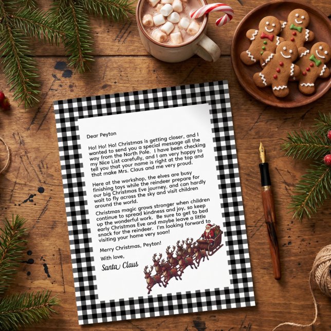 Customizable Letter From Santa Black & White Plaid (Creator Uploaded)