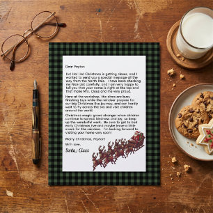 Customizable Letter From Santa Green & Black Plaid