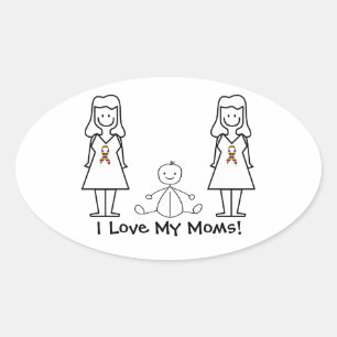 Customizable LGBT 2 Moms & Baby Oval Sticker
