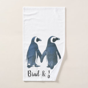 Customizable LGBTQ Gay Penguins in Love Hand Towel