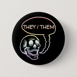Customizable LGBTQIA+ Rainbow Pride Pronouns Skull 2 Inch Round Button