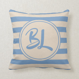 Customizable Light Blue and Beige Stripes Throw Pillow