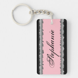 Customizable light pink black shredded keychain